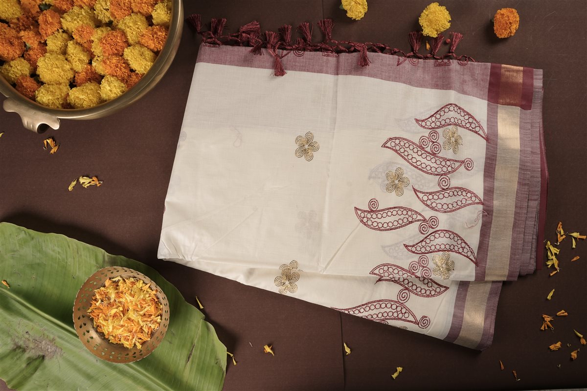Ruby Bloom Cotton Saree - Handloom Cotton - SAREES - WOMAN | Trida Fashion