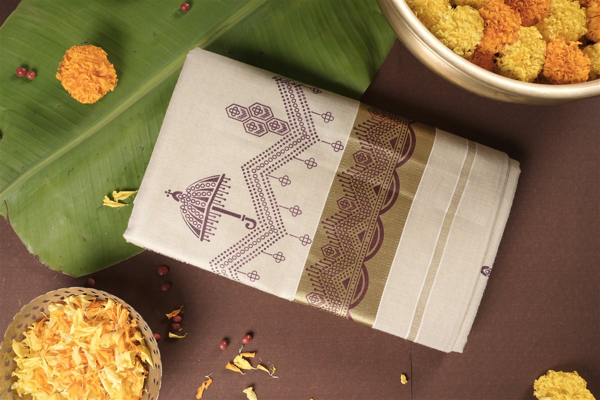 Plum Heritage Temple Kasavu - Tissue Silk - SAREES - WOMAN | Trida Fashion
