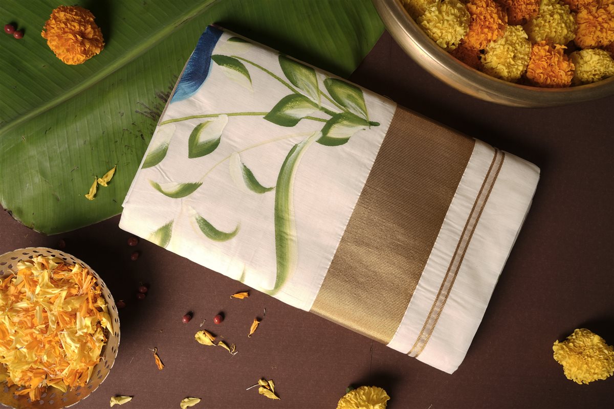 Hand_Painted_Lotus_Cotton_Kasavu_Saree